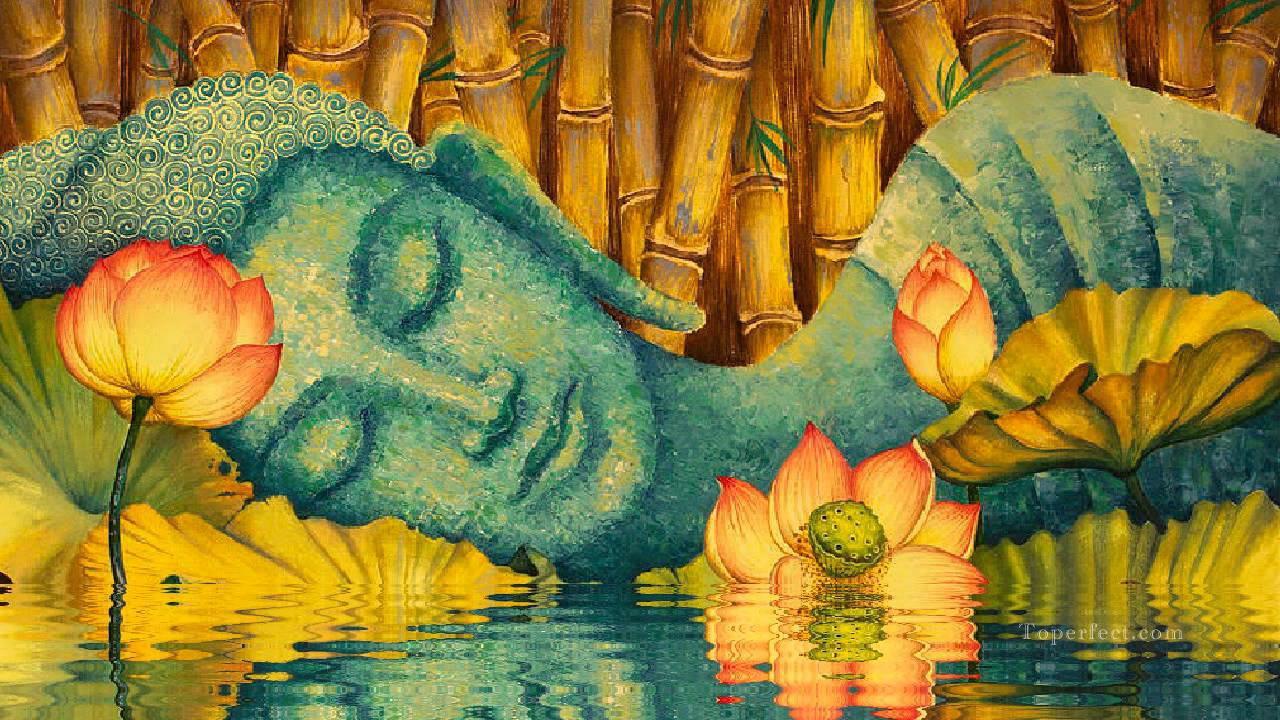 RELAXING BUDDHA on water lily pond Buddhism Oil Paintings